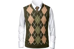 Gafeng Mens Argyle Sweater V-Neck Casual Winter Slim Fit Lightweight Sleeveless Knitwear Vest