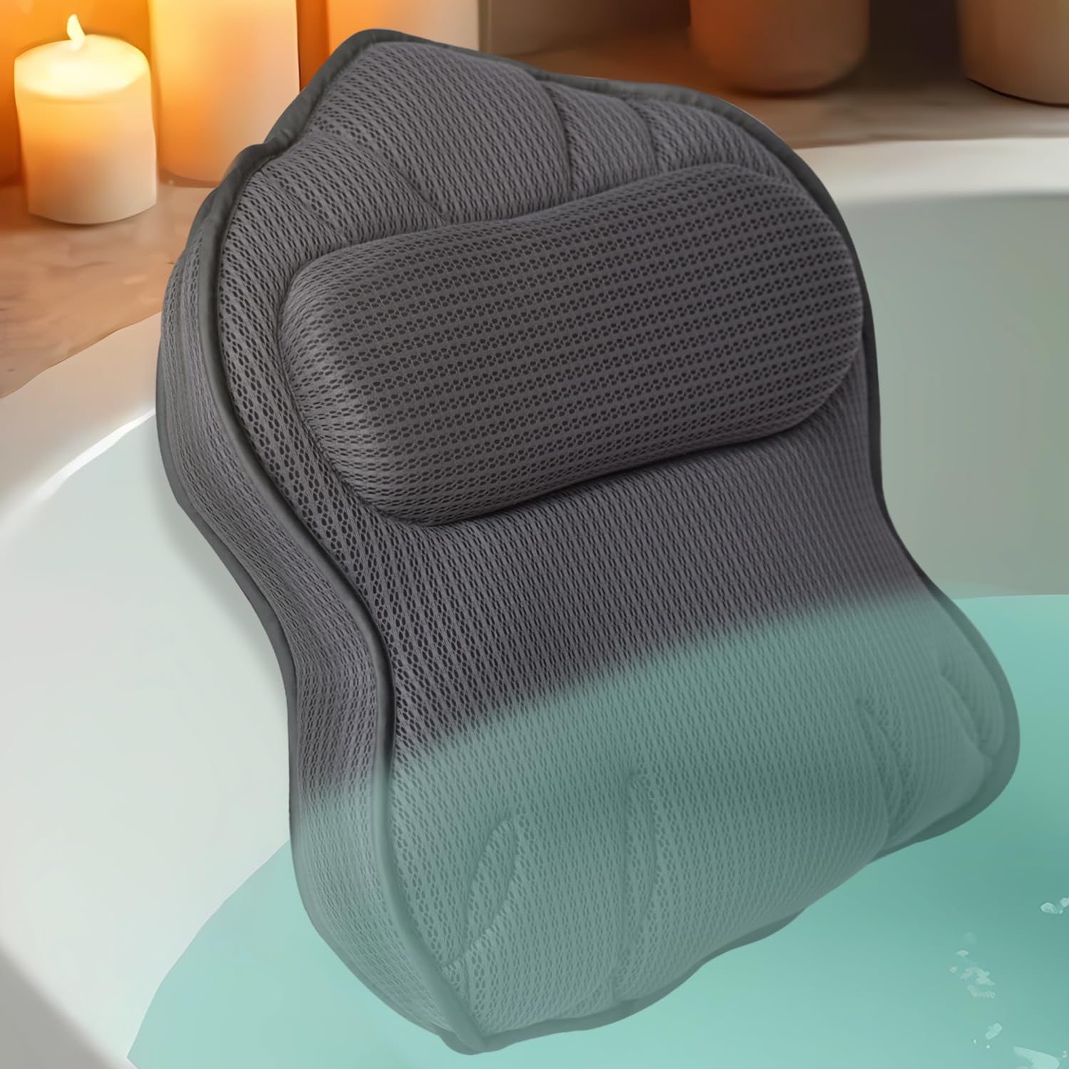 Photo 1 of Extra Thick Bath Pillows for Tub-Luxury Bathtub Pillow for Head Neck and Back Support, Soft 4D Air Mesh Bath Pillow with Strong Suction Cups, Relaxing Bath Accessories Spa Gifts for Women