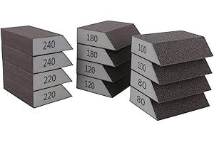 12 Pack Single Sanding Sponge Set - 80/100/120/180/220/240 Grit Sanding Blocks Assortment, Washable and Reusable,for Wood,Dry