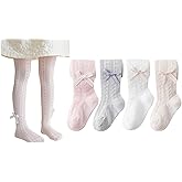CHUNG Baby Girls Cotton Tights Thin Hollowed Summer with Bowknot Mesh Lace Fashion Toddler Footed Legging Pantyhose