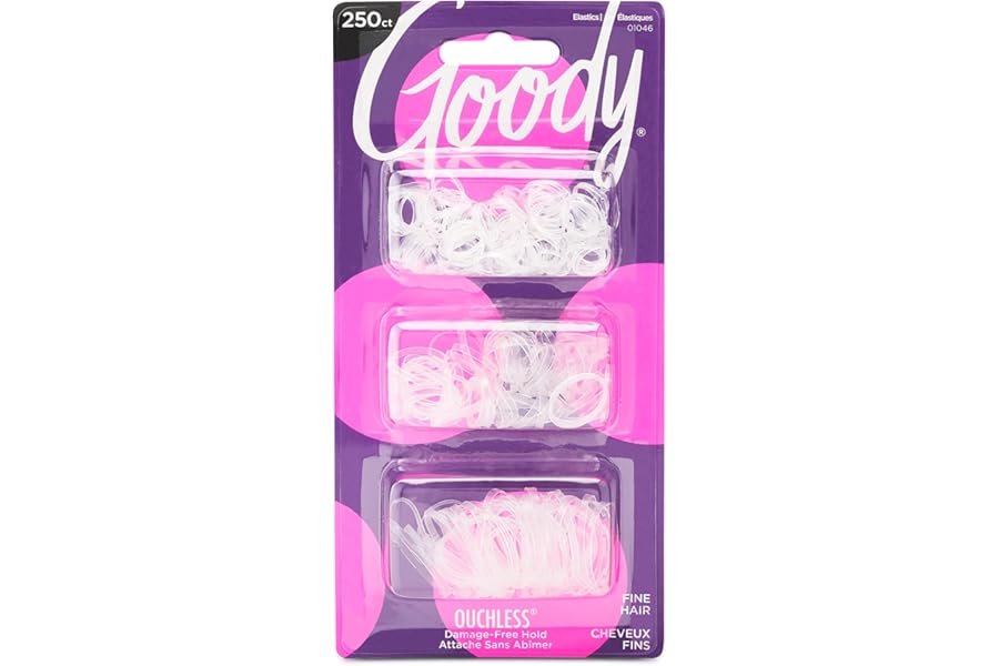 Goody Ouchless Polyband Hair Ties – 250 Ct, Clear, Latex Hair Bands for Women’s Hair, Easy Glide, Ultra-Strong Hold Hair Accessories for Women & Men, Secure Hold Ridge Design, All Hair Types