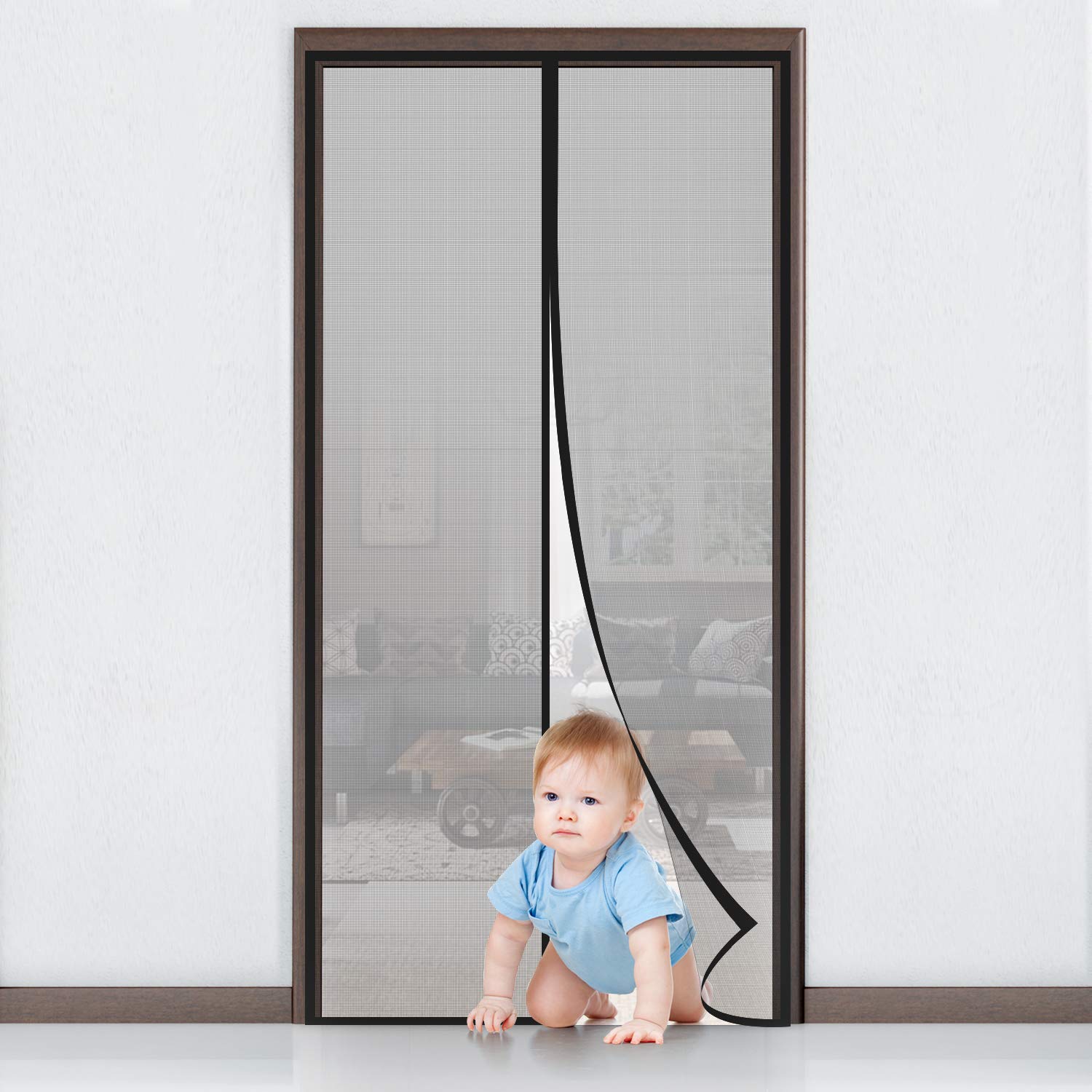 MYCARBON Fly Screen Door Keep Insects Out Mosquito Door Screen (Black/Squares, 110 * 220cm)