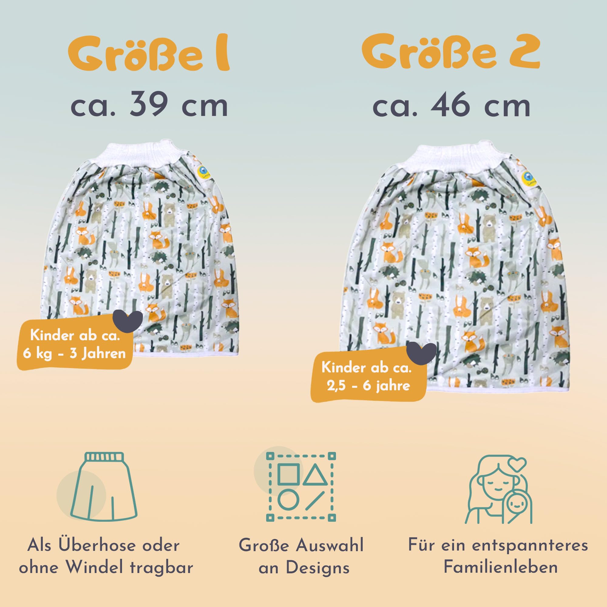 Lumina Windelrock Forrest Animals – Stilvoller Auslaufschutz für Babys & Kinder ab 2,5 bis 5 Jahren – Trainingshose & Überhose in der Nacht – Saugfähige Windelhose atmungsaktiv & waschbar, Größe 2 6