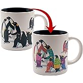 The Unemployed Philosophers Guild Penguin Party Heat Changing Color Transforming Reveal Mug - Add Coffee and the Penguins Start the Festivities