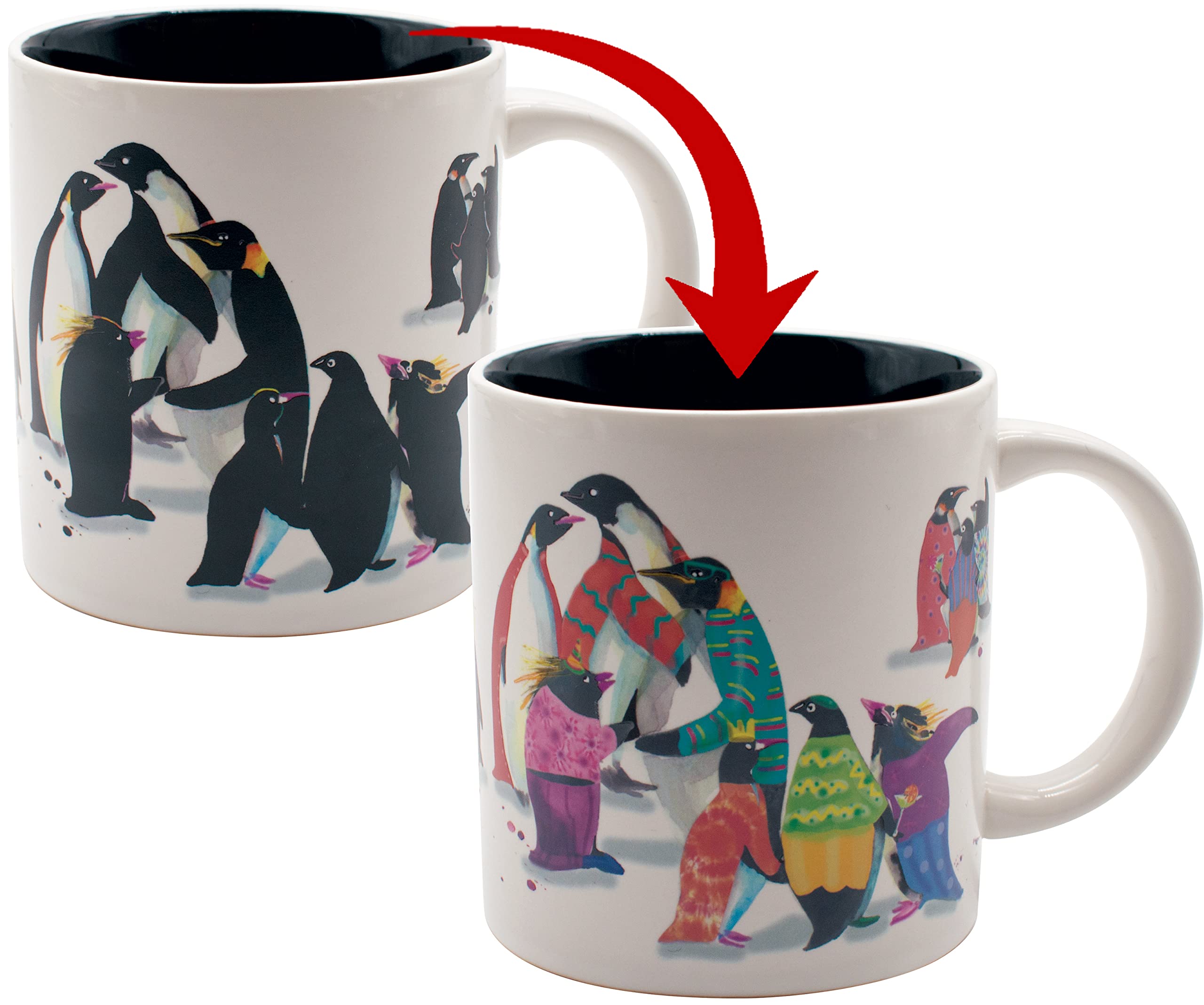 The Unemployed Philosophers Guild Penguin Party Heat Changing Color Transforming Reveal Mug - Add Coffee and the Penguins Start the Festivities, Comes in a Fun Gift Box
