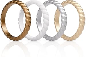 ThunderFit Thin Braided Silicone Wedding Bands for Women, Rubber Engagement Rings 3.5mm Wide 2mm Thick - 1/4/8/10/12/16 Variety Multipack