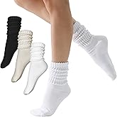 3-Pair Cotton Crew Slouch Socks Womens Scrunch Ribbed Soft Retro Boot Calf Sock