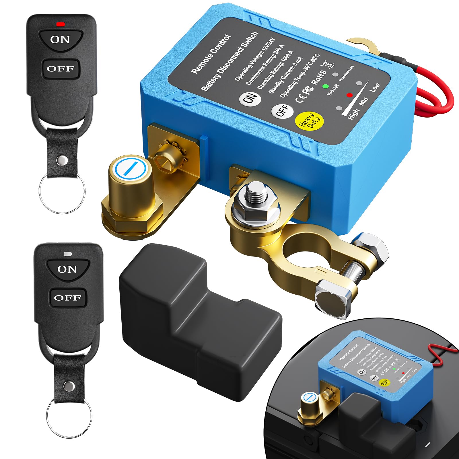 Photo 1 of Remote Battery Disconnect Switch 12V, 240A, Kill Switch for Car Prevent Battery Drain, Anti-Theft Battery Cut Off Switch with Protect Cover, Voltage Protection to Prevent Drain for Auto, RV, Truck