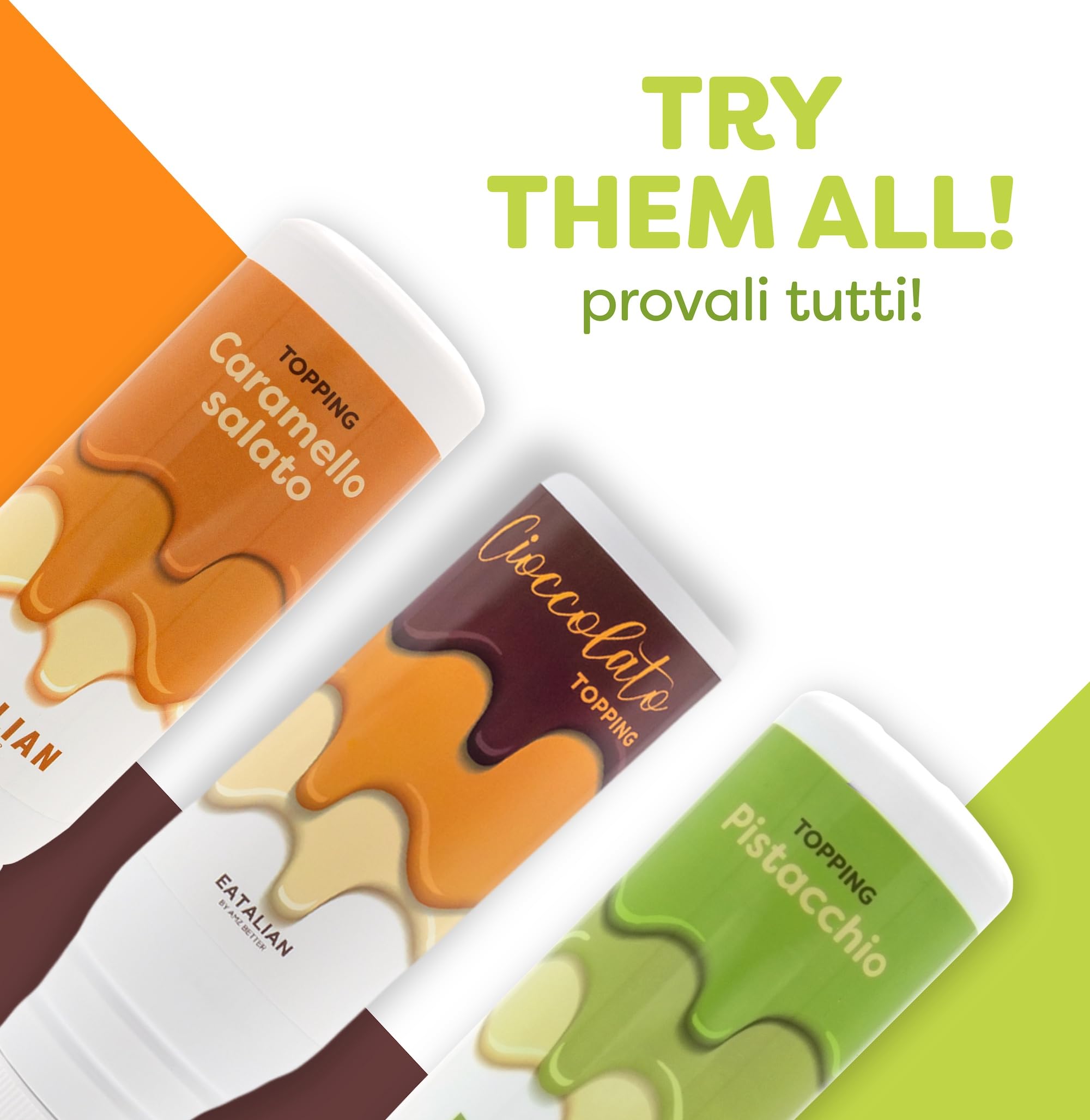 EATALIAN by AMZ BETTER Topping mit Pistaziengeschmack, Süße Proteincreme im Squeezer 300 gr, Made in Italy, Pistaziensauce Ideal zum Dekorieren von Eis, Desserts und Dubai Chocolate 6