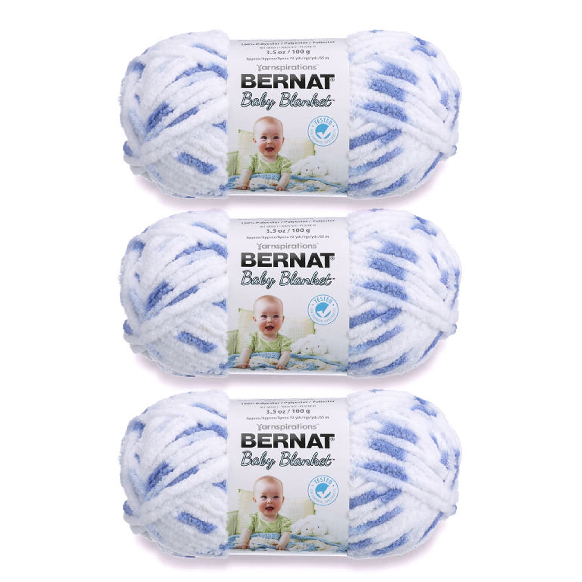 Bernat Baby Blanket Little Denim Print Yarn - 3 Pack of 100g/3.5oz - Polyester - 6 Super Bulky - 72 Yards - Knitting, Crocheting, Crafts & Amigurumi, Chunky Chenille Yarn