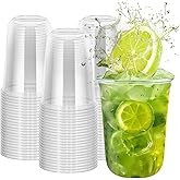 LINGYUNZE60 Pcs Disposable Stemless Clear Plastic Cups 16OZ NATURAL Arc Plant Based wine glasses For Parties Weddings Birthdays Cocktail BPA Free Recyclable Clear Cold Cups