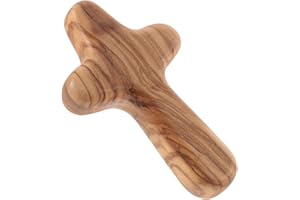 DECHOUS Olive Wood Handheld Prayer Cross Small Wooden Christian Cross Ornament for Home Décor and Religious