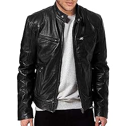 SWJGLITTR Men Slim Fit Motorcyle Leather Jacket