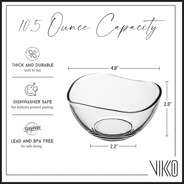 DESSERT BOWLS – SET OF 6 SMALL GLASS ICE CREAM BOWLS, 10 OZ EACH – MICROWAVE & DISHWASHER SAFE