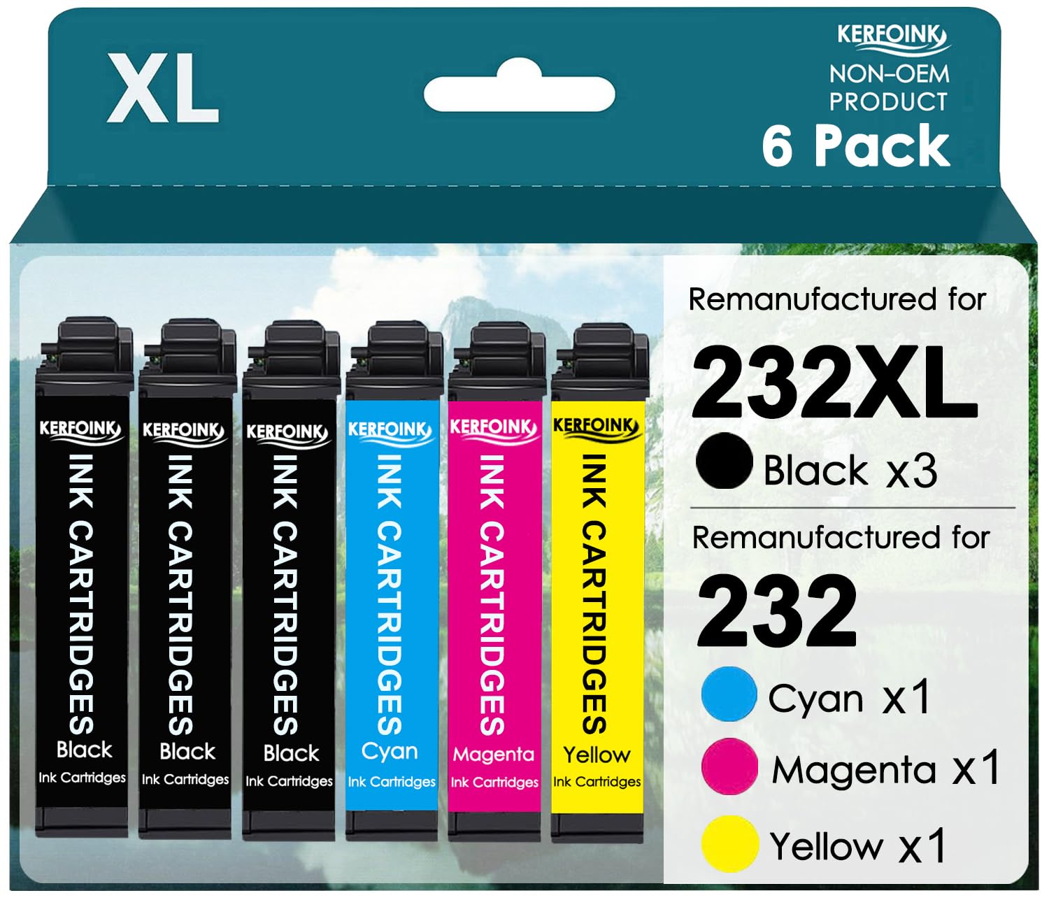 Photo 1 of ***FACTORY SEALED***KERFOINK 232XL Remanufactured for Epson 232XL Ink Cartridge Combo Pack (T232XL-BCS) Works with Workforce WF-2930, WF-2950, Expression XP-4200, XP-4205 Printer (6 Pack, 3 Black Cyan Yellow Magenta)