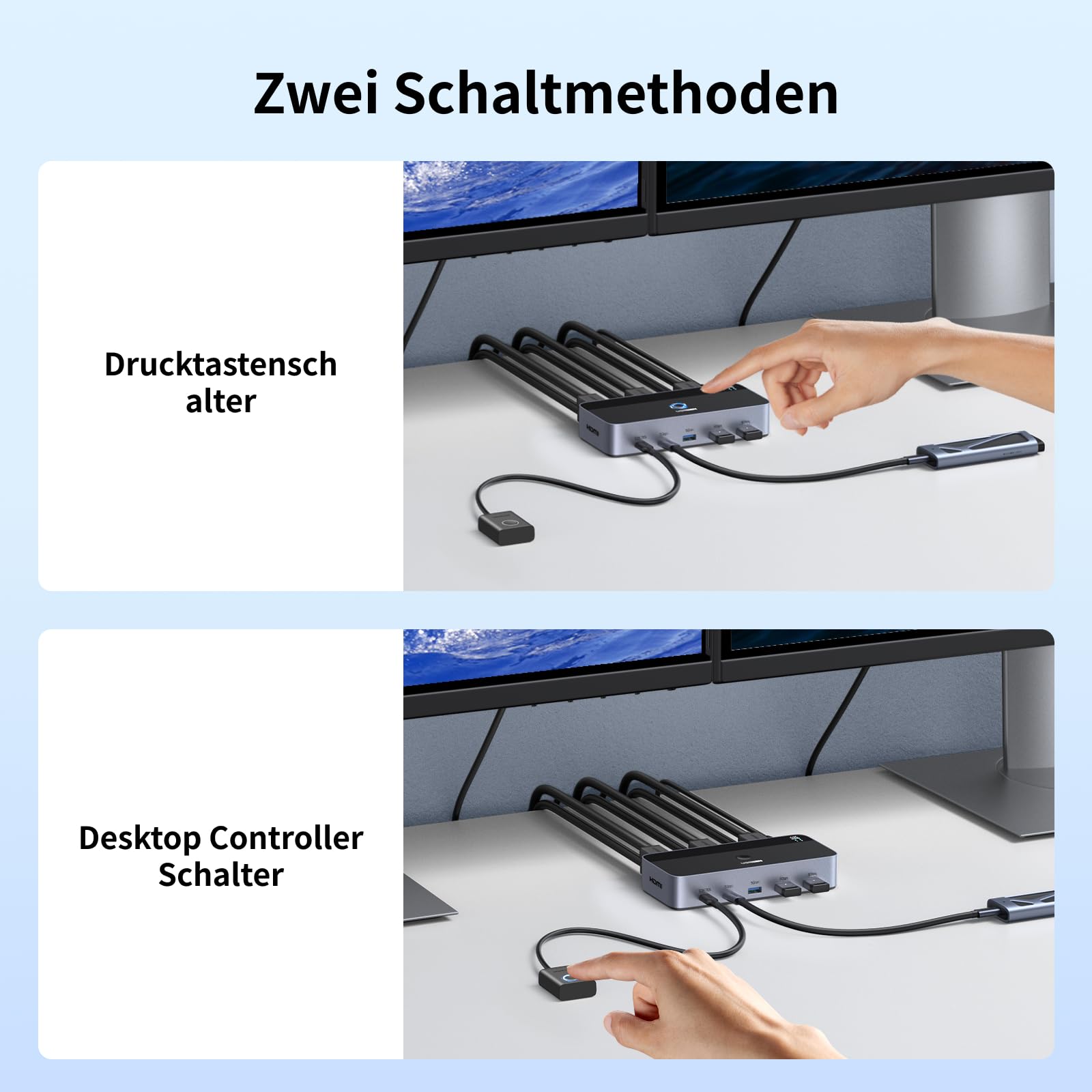 UGREEN HDMI KVM Switch 2 PC 2 Monitore 4K60Hz Tastatur und Desktop-Controller Umschaltung 4 USB 3.0 Ports Kompatibel mit Windows/Linux/MacOS usw. 6