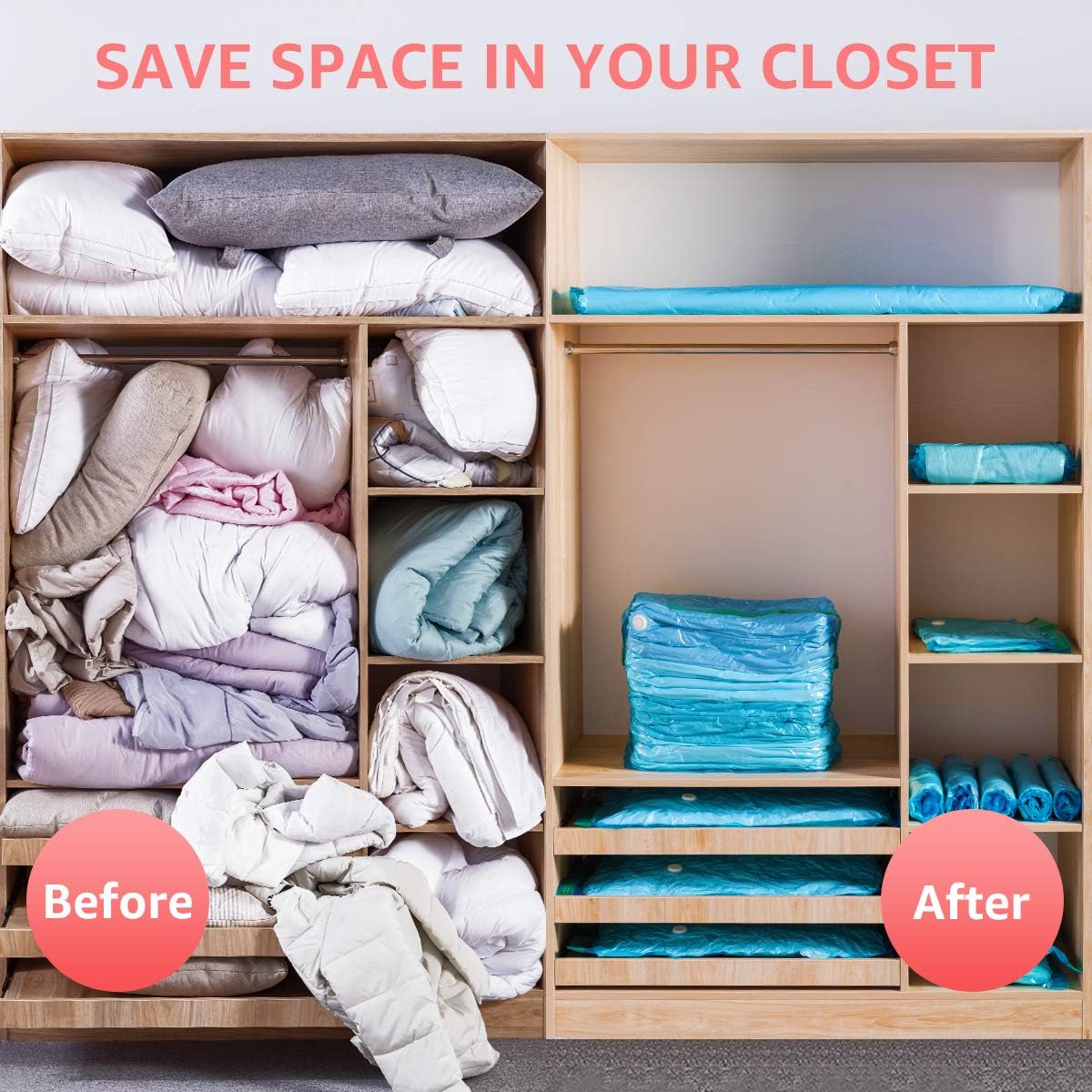 TAILI Vacuum Storage Bags Space Saver Bags 4 Jumbo Cube Pack Vacuum Sealer Bags for Clothes Bedding Comforter Quilts Pillows-No Pump No Cap 80% Space Saving Design: Home Improvement
