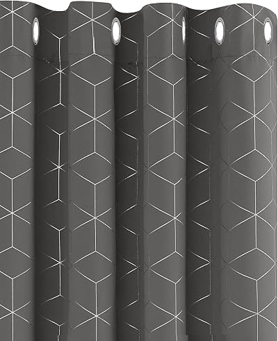 Deconovo Blackout Eyelet Thermal Curtains 46 x 54 Grey Diamond Foil