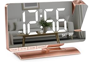 Projection Alarm Clock,Digital Clock with Projection,7.3" Mirror Clock with 180°Rotating Projector,Dual Alarm with 3 Mode,Bri