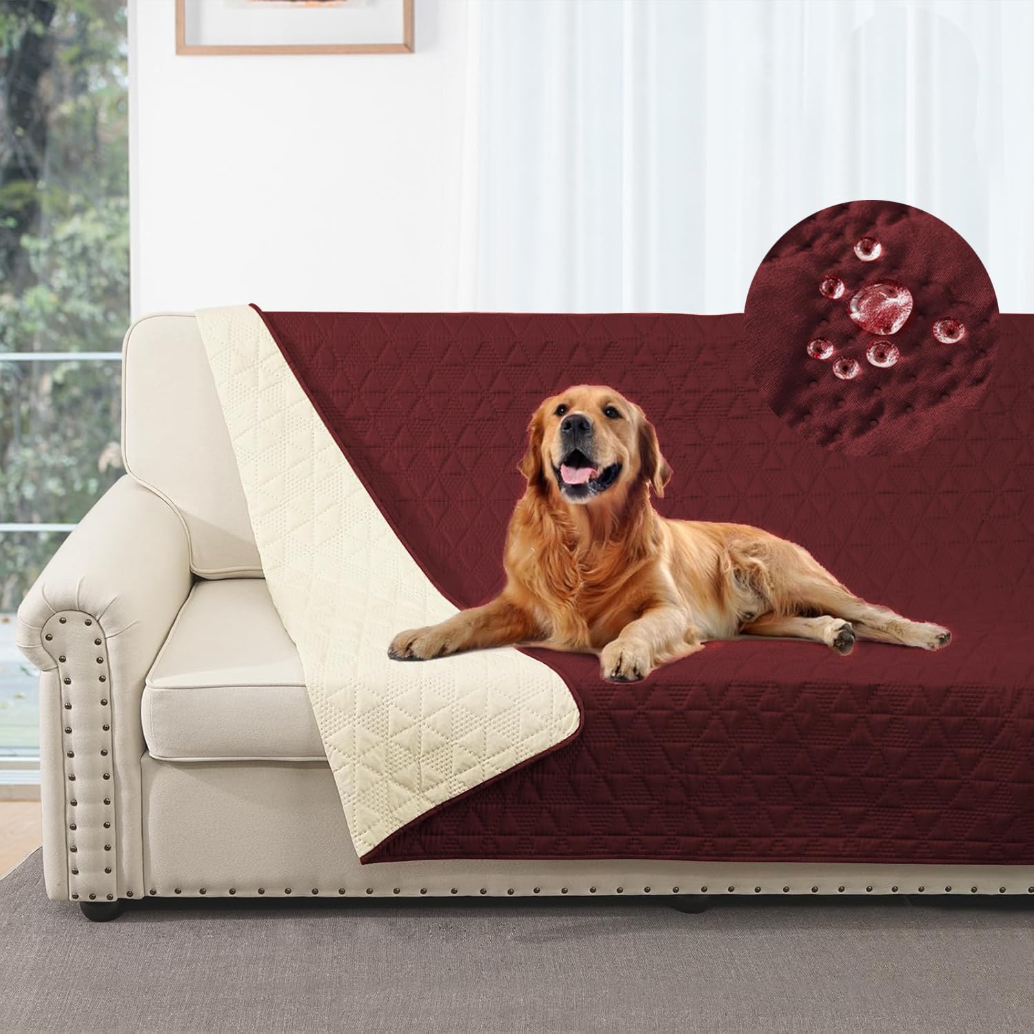 Taiyang 100% Waterproof Couch Sofa Cover for Dogs, Dog Bed Cover Protector, Waterproof Dog Blanket, Sofa Couch Furniture Protector for Kids, Children, Dog & Cat (Wine Red, 132-208 cm(1 Pack))