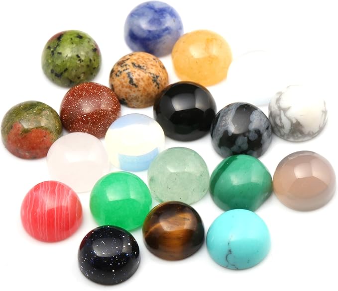 Crafts 12mm 20pcs Mixed Natural Stone Round Cab Cabochon Cabochons