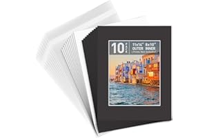 Golden State Art, Acid free, Pack of 10 11x14 Black Picture Mats Mattes with White Core Bevel Cut for 8x10 Photo + Backing + 