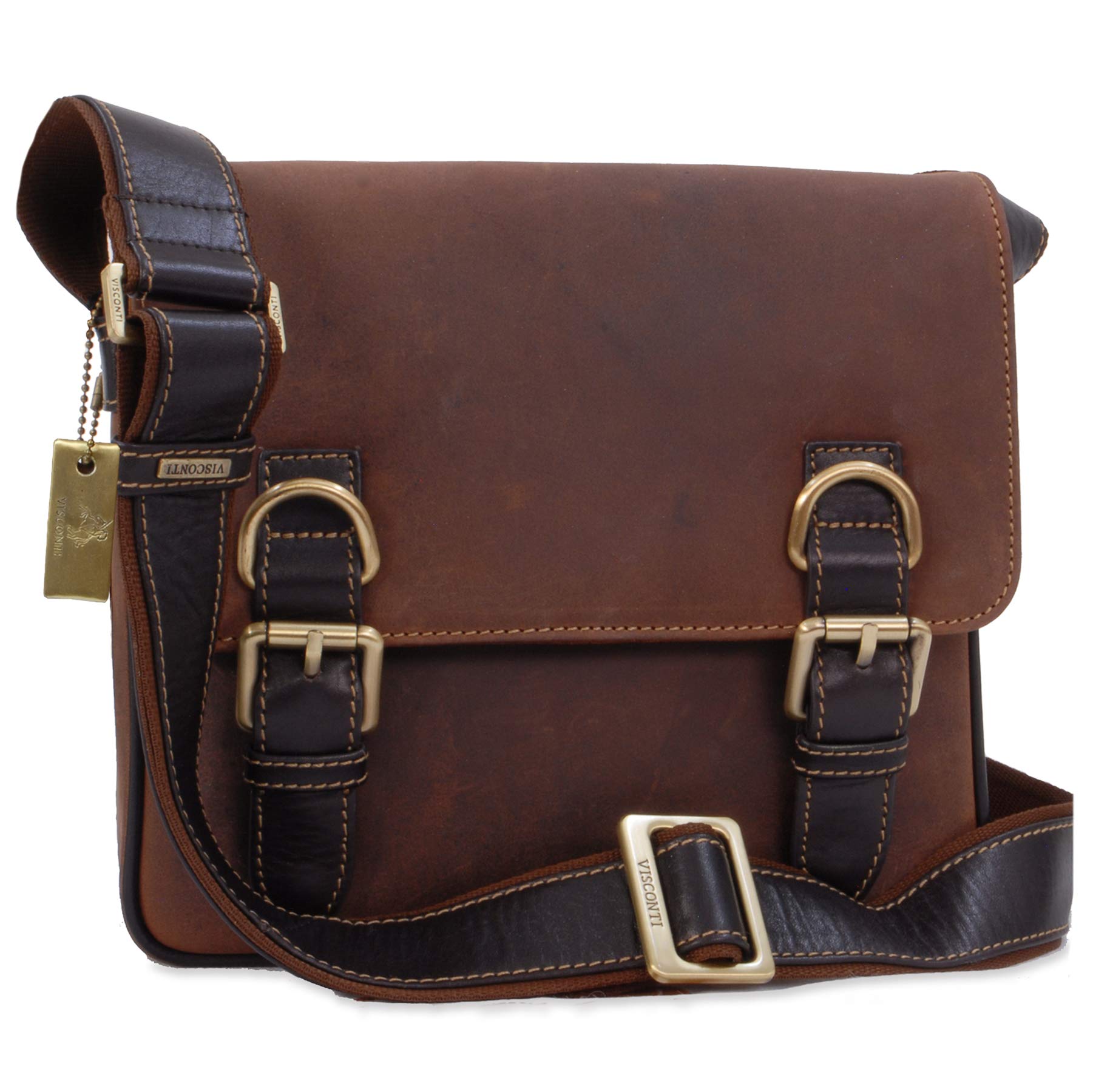 VISCONTI - Women's Leather Cross Body Bag - Small Messenger Bag - Multiple Pockets - Adjustable Shoulder Strap - 16012 Rumba - Oil Tan