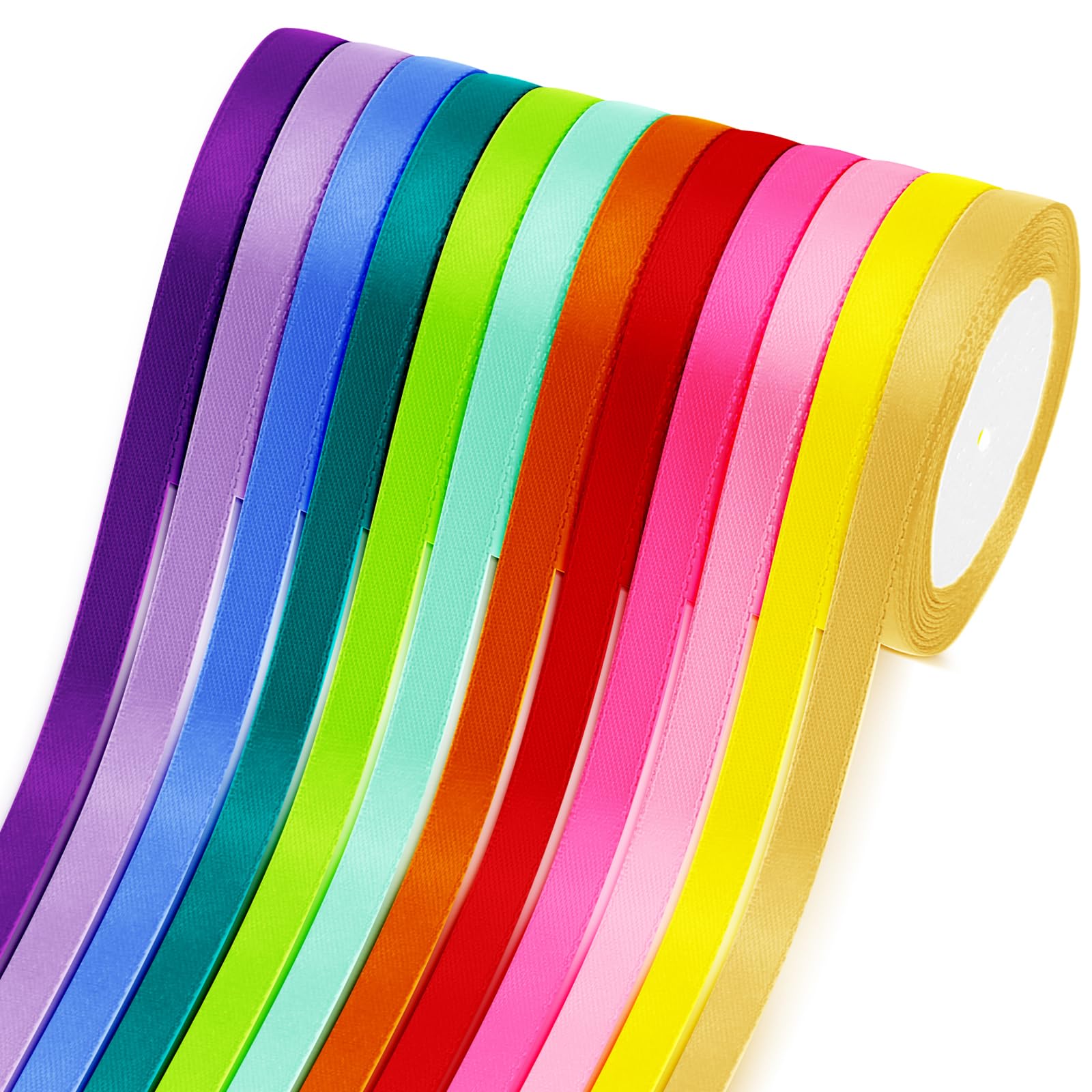 Polyester Satin Ribbon Set,12 Colours 10mm x 22 Meters Fabric Ribbons for Gift Wrapping,DIY Art & Crafts,Balloons,Bows,Wedding Decorations