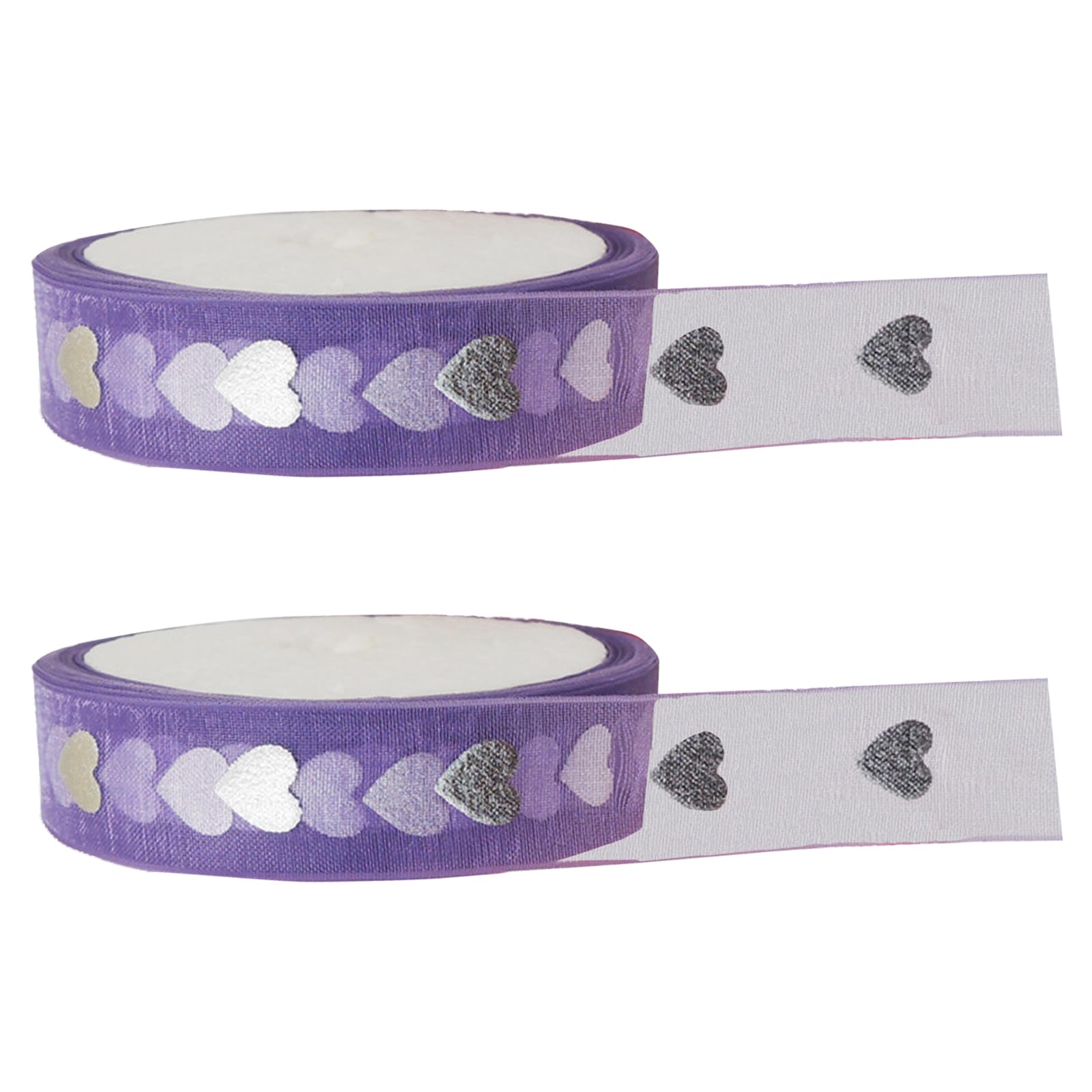 PMELCXD Organza Ribbon,Purple Ribbon,2 Pcs Clear Chiffon Ribbon 1.5cm*10 yards，DIY Crafts for Gift Wrapping，Christmas Decoration，Wedding Car Ribbon Decoration （Heart pattern）