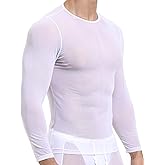 SEAUR Mens Sheer Mesh T Shirt See Through Long Sleeves Muscle Tee Tops Breathable Transparent Workout Undershirt Clubwear