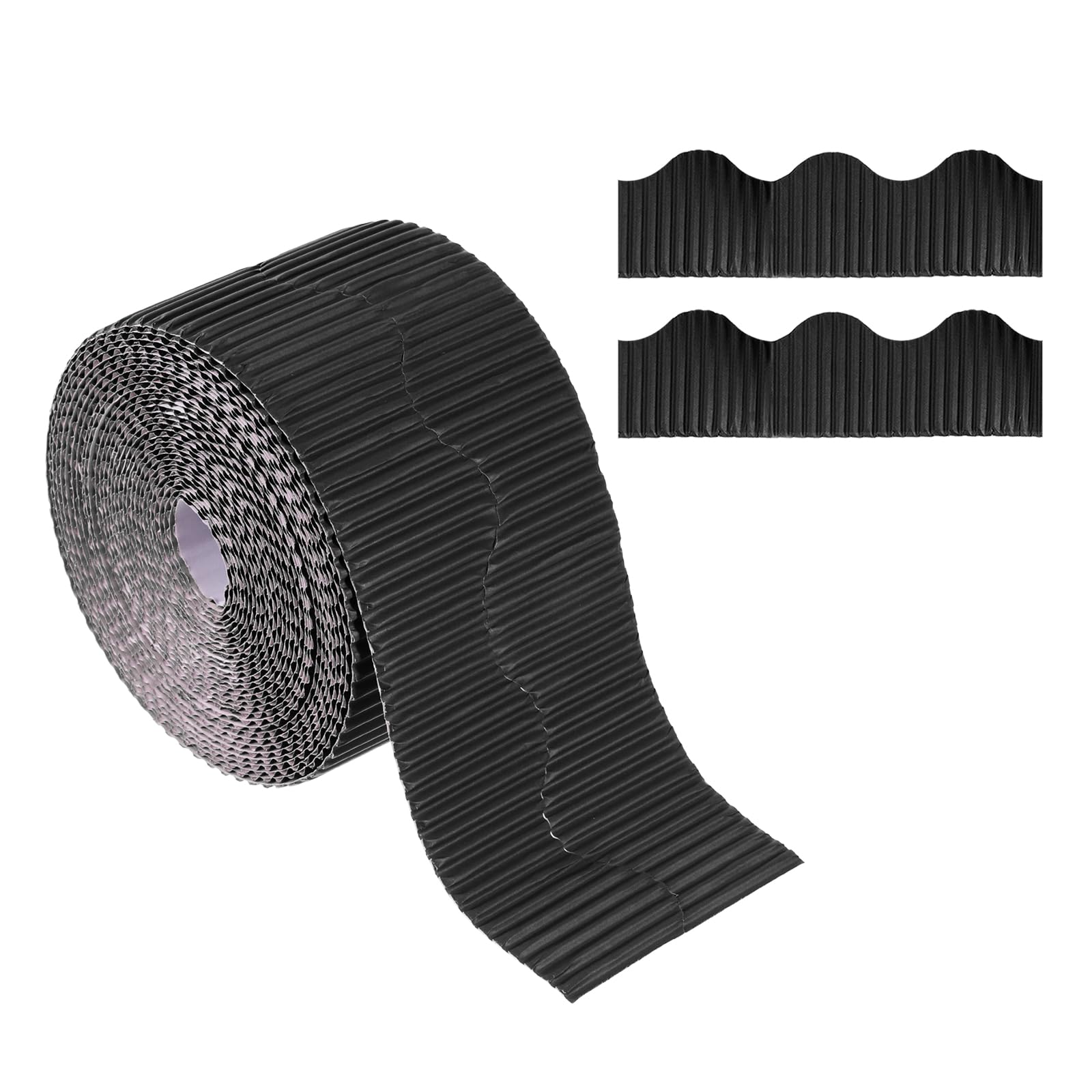 PATIKIL 3.9inch x 49.2ft Bulletin Board Border, Scalloped Trim Paper Corrugated Paper for Locker Classroom Decor Black White Cork Poster Boards, Black