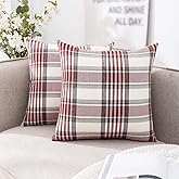 CARRIE HOME Red Christmas Tartan Plaid Pillow Covers 18x18 Set of 2 Farmhouse Buffalo Plaid Red Striped Throw Pillow Cover for Living Room Couch Sofa