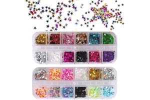 EBANKU Star Glitter Confetti, 24 Boxes Holographic Sequins 3D Laser Nail Art Flakes Colorful Nail Glitter Manicure Decals Nail Decoration