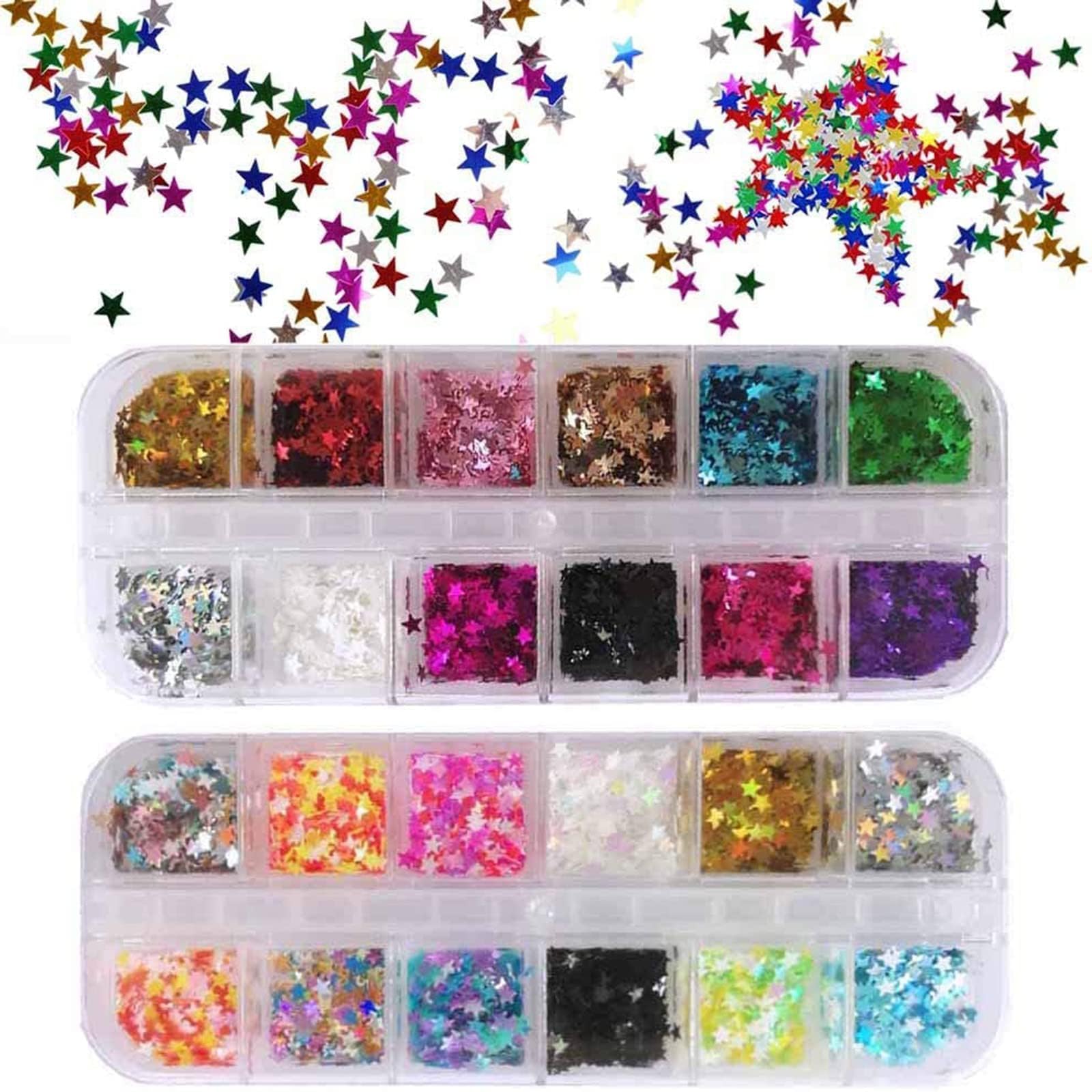 Photo 1 of EBANKU Star Glitter Confetti, 24 Boxes Holographic Sequins 3D Laser Nail Art Flakes Colorful Nail Glitter Manicure Decals Nail Decoration
