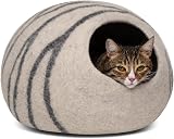 MEOWFIA Cat Cave Premium Felt Cat Bed Merino Wool Light Grey Medium