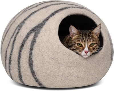 MEOWFIA Cat Cave Premium Felt Cat Bed Merino Wool Light Grey Medium