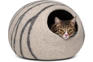 MEOWFIA Cat Cave – Premium Felt Cat Bed for Indoor Cats, Handmade Merino Wool (Light Grey, Medium)