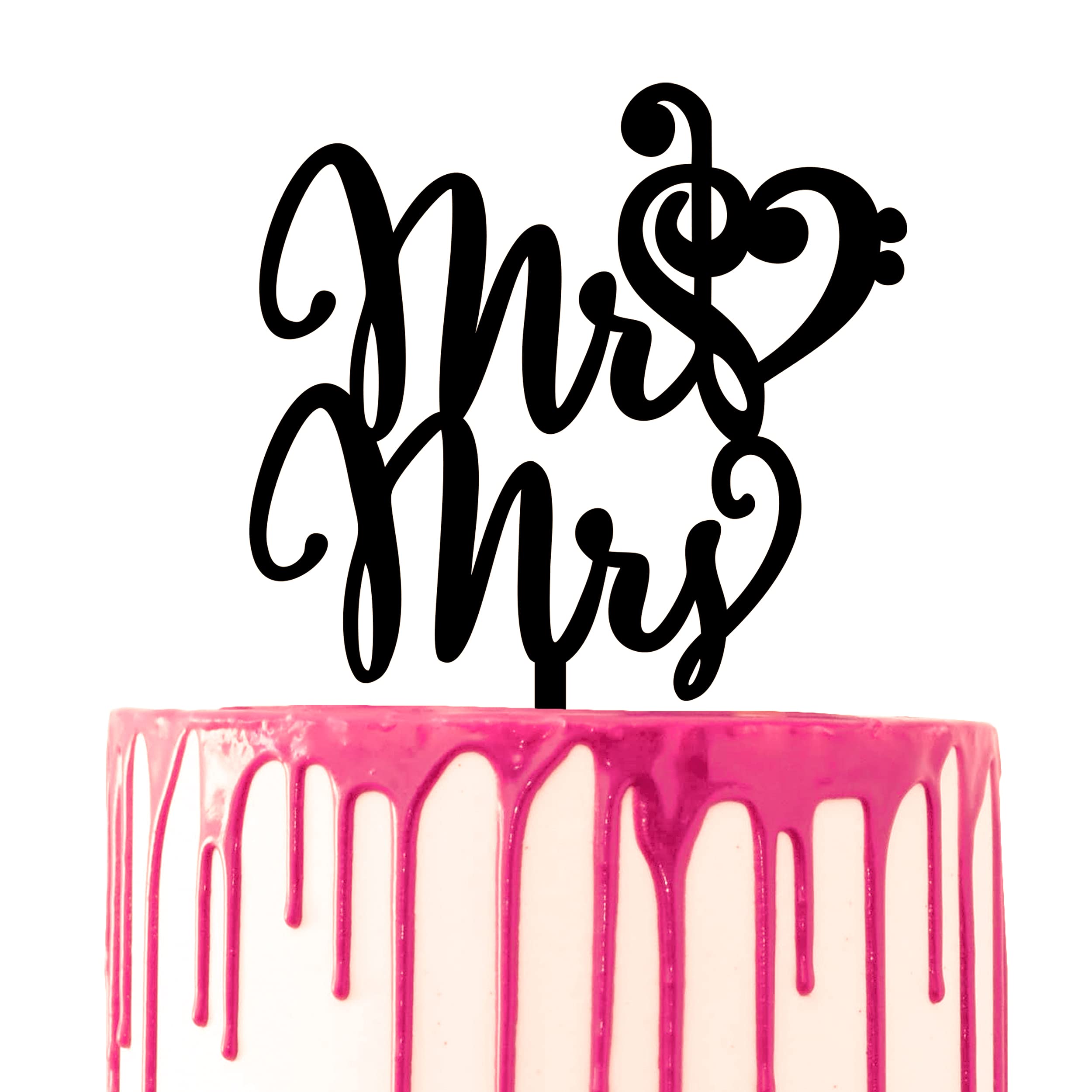 CARISPIBET Wedding cake topper Clef-shaped Heart Music theme Wedding Cake Acrylic Decoration Topper Mr. & Mrs. Marriage cake