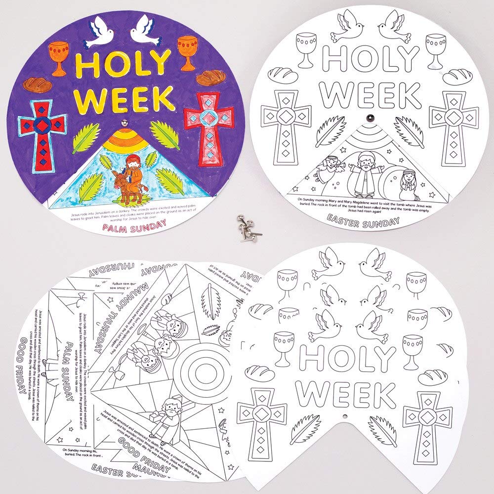 Baker Ross Holy Week Colour In Story Wheels - Pack of 5, Christian Crafts for Kids (AT560)