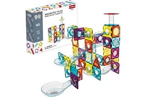 EZAR Kids Marble Run, Marble Maze, Marble Run Set, Tiles Marble Run, Marble Track, Marble Game, Ball Run, Marble Set, Marble Runs for Kids 4-8, Marble Race Track., Stem Magnetic Tiles Blocks (56 PCS)