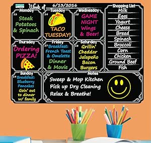Everase Re-Stic Dry Erase Self-Adhesive Peel &amp; Stick Blackboard Meal Planner | Weekly to Do List (12 x 16 in.) Free Marker &amp; Cloth | Menu/Diet/Fitness Shopping List | Premium Quality Removable Decal