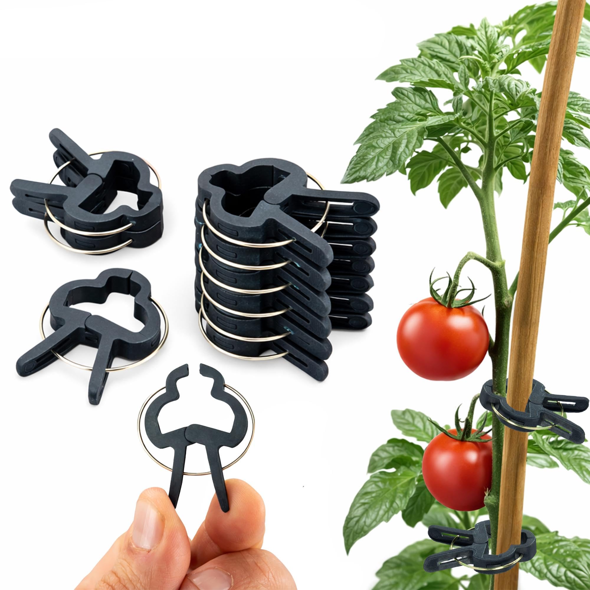 ECENCE 60 pcs Plant Clips - Plant Clamps for Tomatoes, Vines, Roses, 1.57inch, Climbing Aid for Climbing Plants, Plant Support, Easy to Attach & Reusable