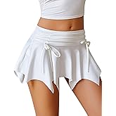 Avidlove Mini Skirt Flowy Stretchy Hem Sexy Y2k Asymmetrical Skirt with Drawstring Ruched Bow Beach Short Skirt