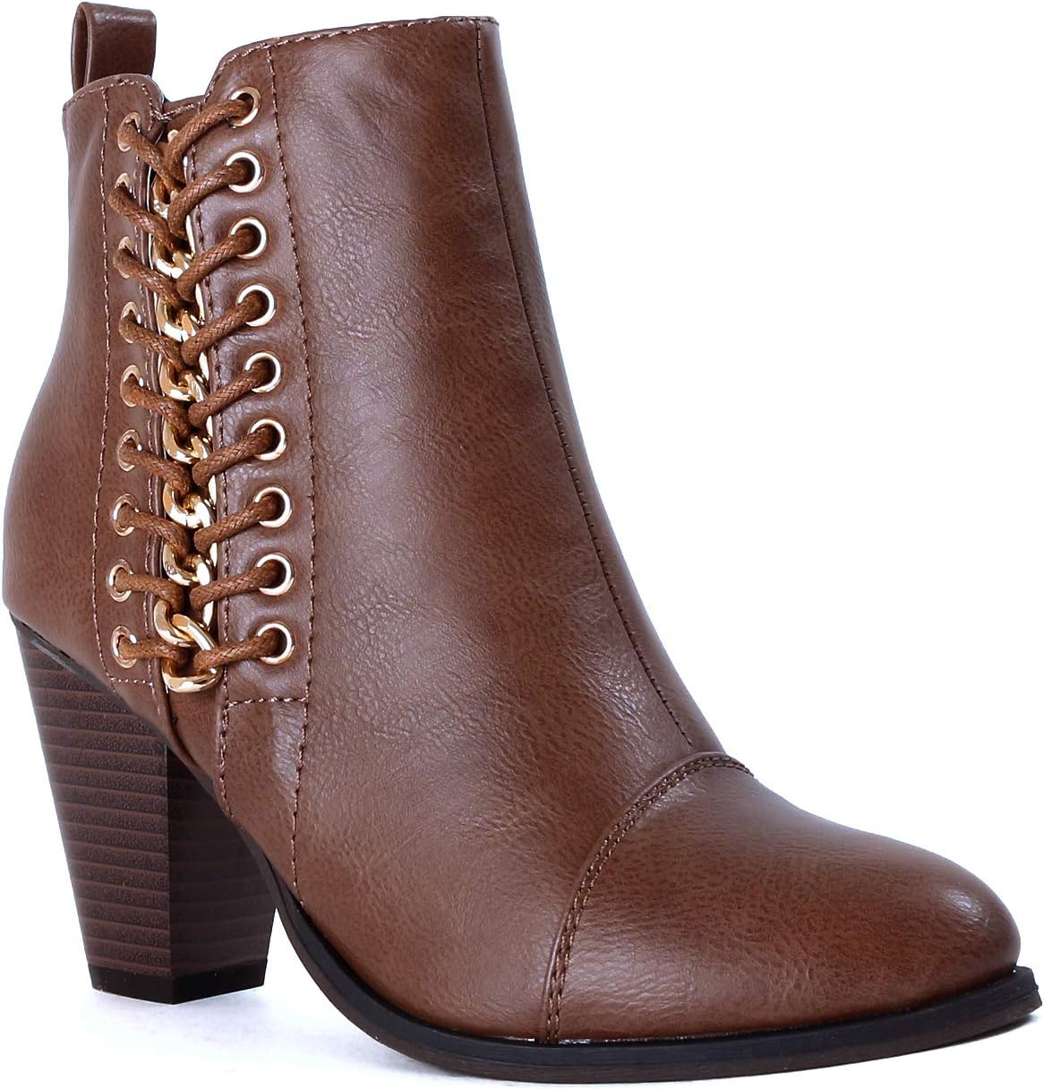 Guilty Heart Women's Buckle Strap Block Mid Heel Comfortable Ankle Booties