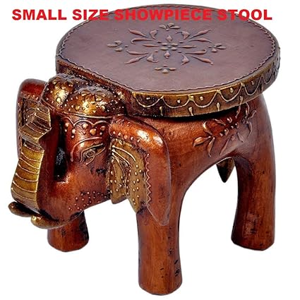 GREENTOUCH CRAFTS Designer Wooden Elephant Stool Handicraft (17.78 cm x 12.7 cm x 24.13 cm,)