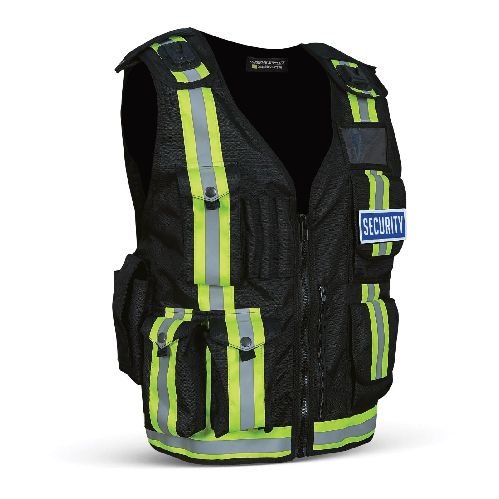 Supreme Supplies High Vis Black Tactical Airsoft Vest - Mesh Reflective Safety Gear for Outdoor Security - Adjustable Premium Design with Multi Pockets (Black, Security Vest)