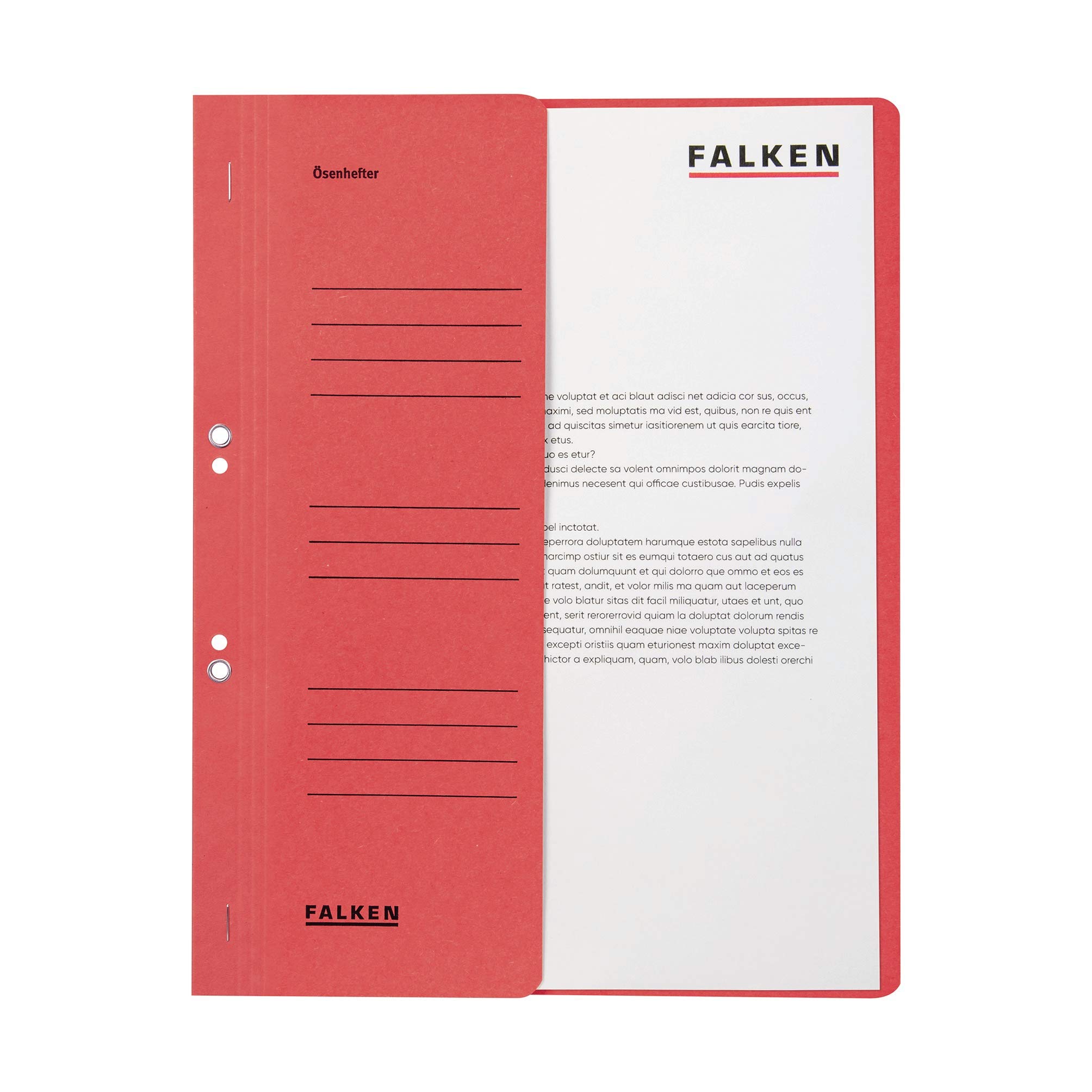 Exacompta - Ref 80003817001F - FALKEN - Eyelet Top-Down Flat Files - A4 (210 x 297mm) in Size, 250gsm Recycled Manilla, Half Cover for Identification - Red (Pack of 50)