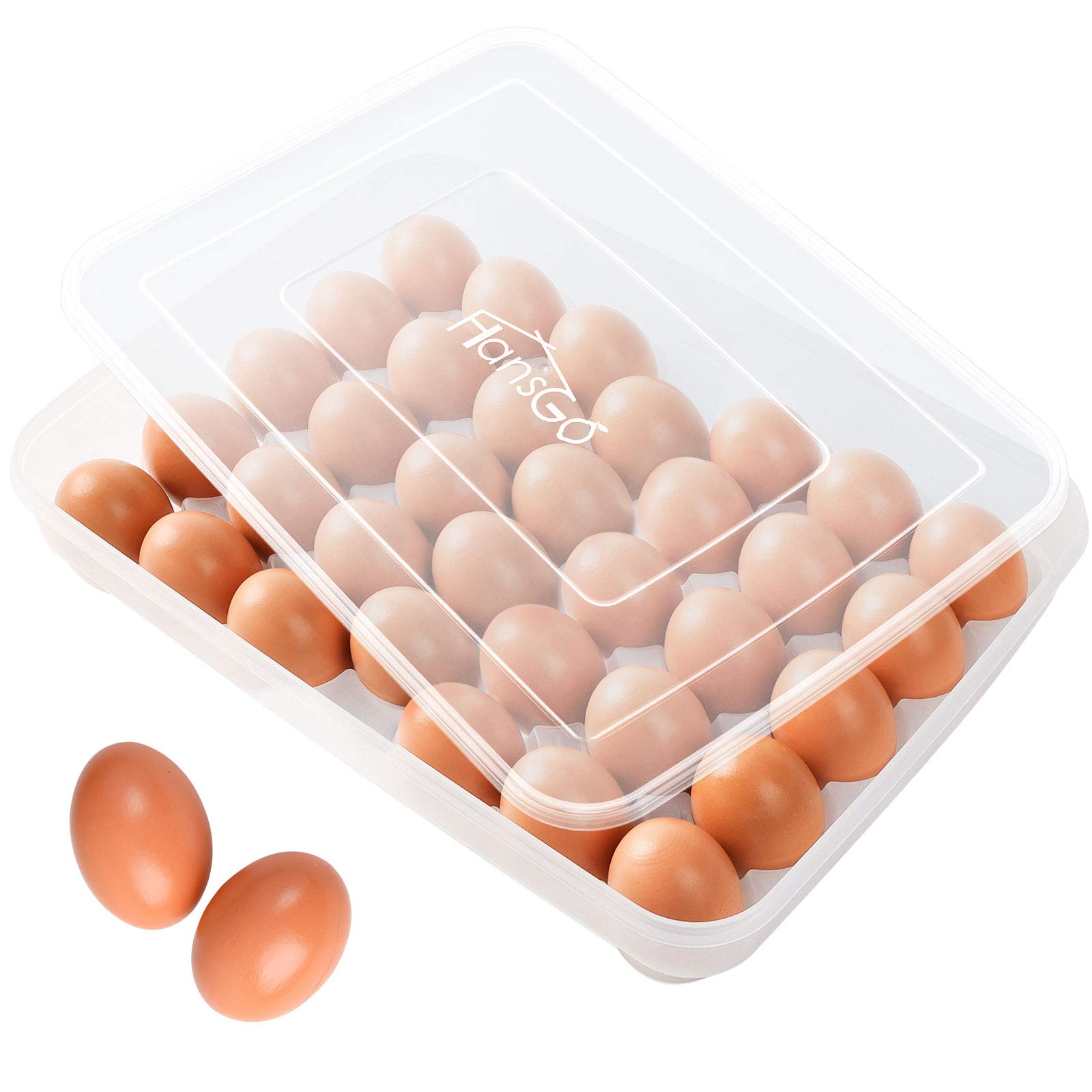 34 Egg Container, Egg Holder for Refrigerator Deviled Egg Tray Carrier with Lid Fridge Egg Dispenser Egg Storage Stackable Plastic Egg Containers
