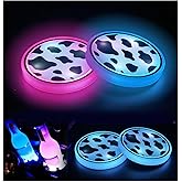 Led Car Coasters,2PCS Led Cup Holder Lights for Car 7 Color-Changing Luminescent Light Cup Pad,Cow USB Charging Cup Mat Car Gadgets Decoration Atmosphere Light
