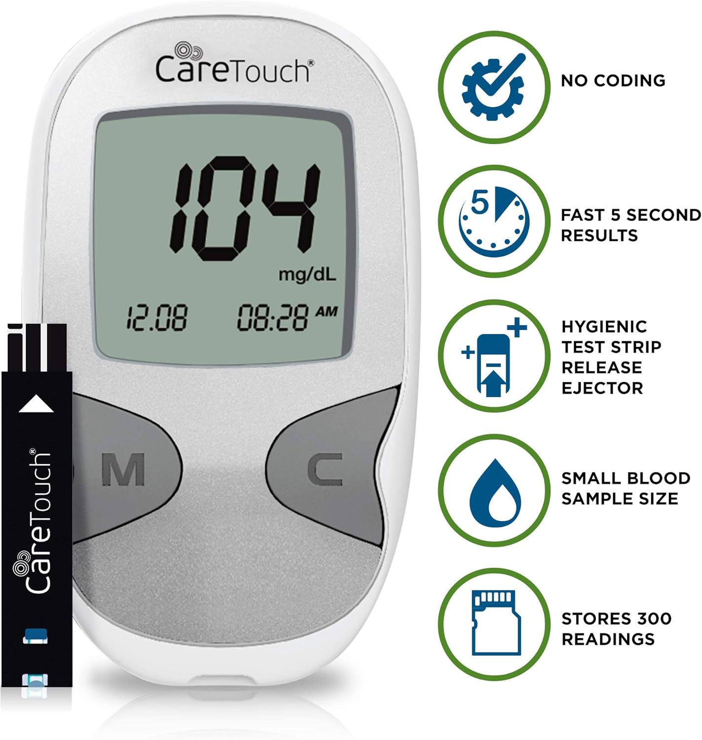 Care Touch Diabetes Testing Kit – Care Touch Blood Glucose Meter, 100 Blood Test Strips, 1 Lancing Device, 30 gauge Lancets-100 count and Carrying Case: Health & Personal Care
